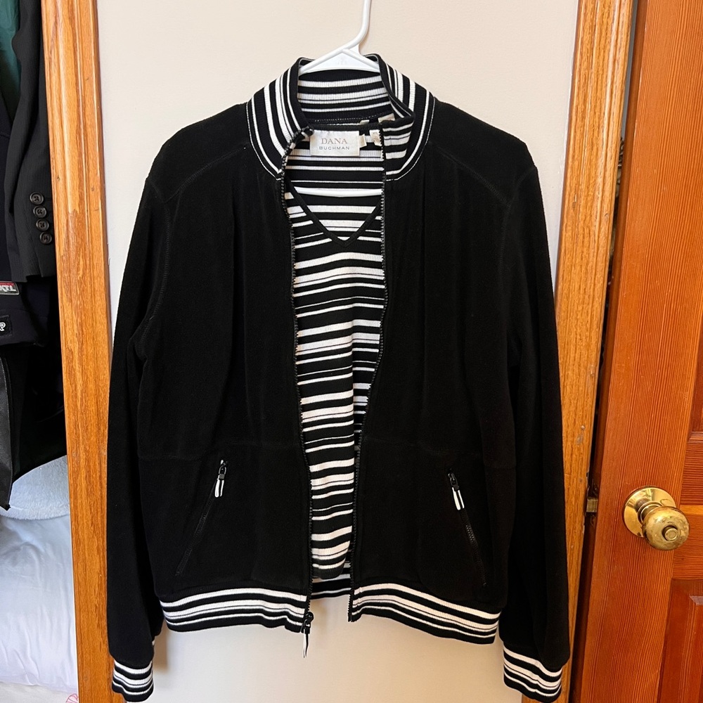 Dana Buchman Black Bomber Jacket with White-Trim, Set with Tshirt and Pants